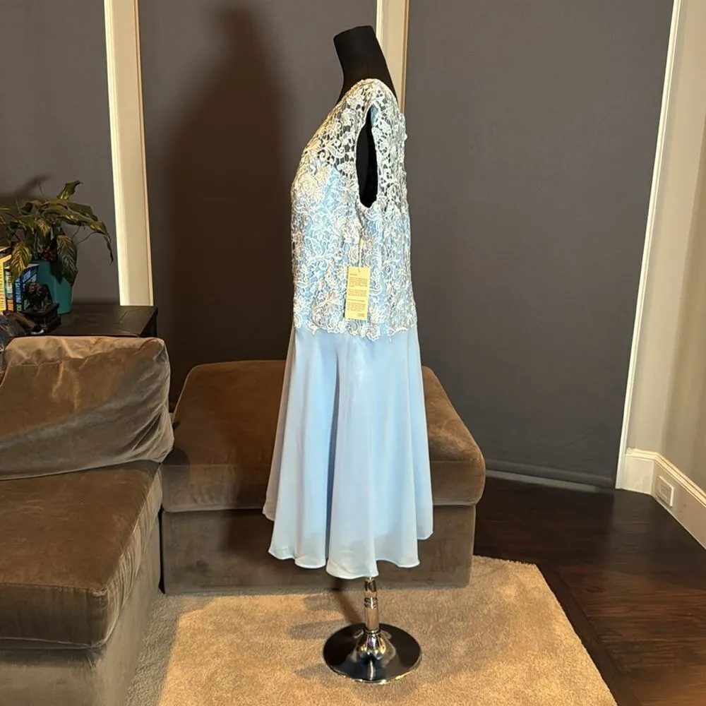 Women’s Pale Blue Chiffon & Lace Dress Matching Jacket Size XXL (20/22) - Image 7