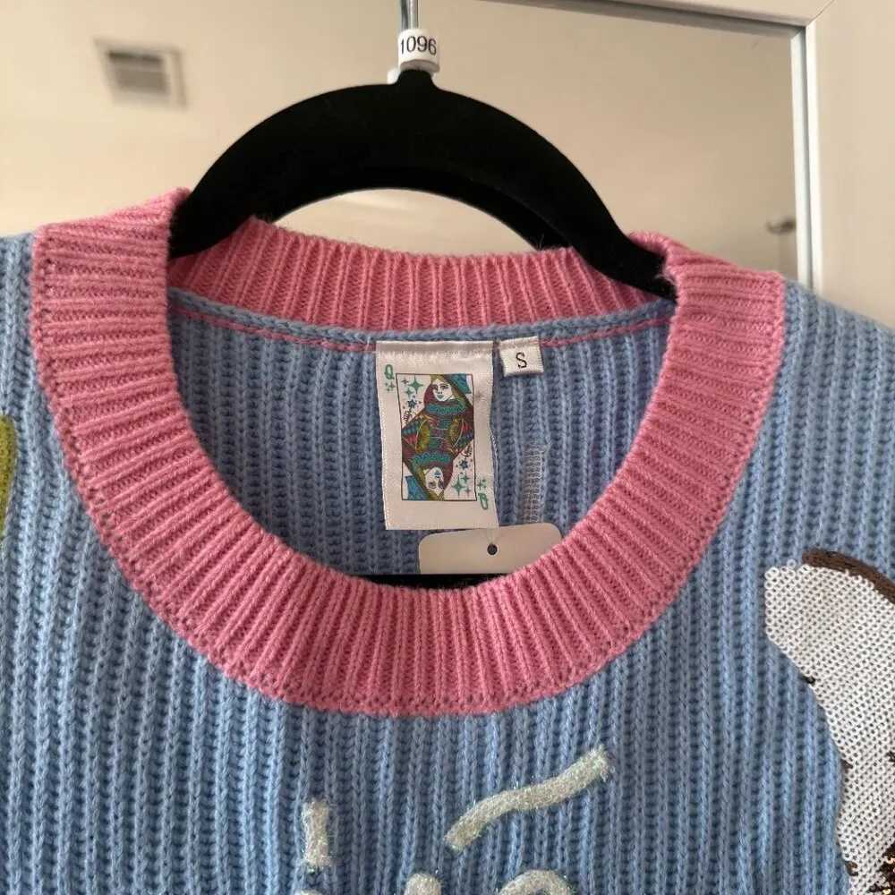Queen of Sparkles Piña Colada Queen Sequin Knit Sweater Vest Size Small Blue - Image 3