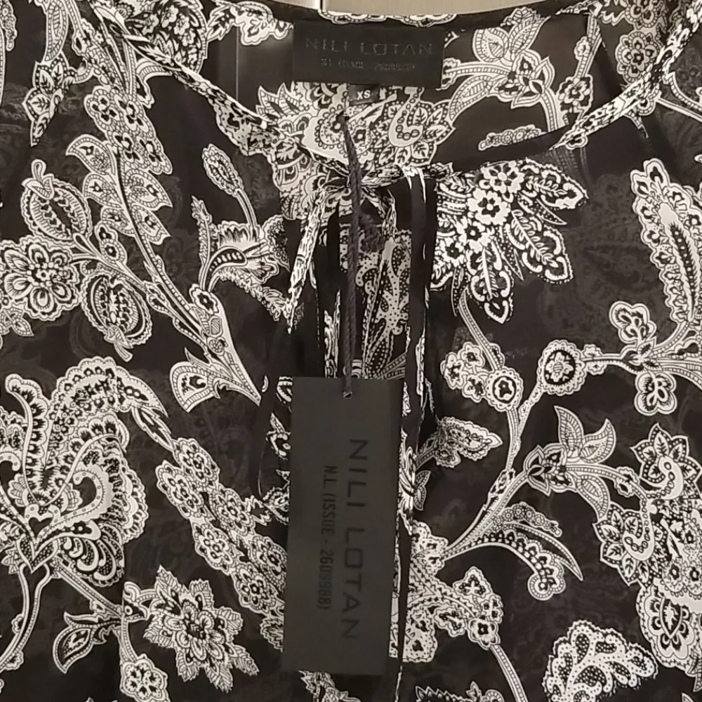 💕NILI LOTAN💕 Acadia Silk Blouse ~ Black Paisley Size XS - Image 11