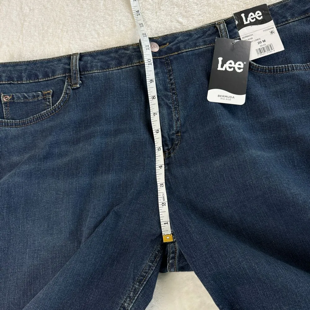 Lee Jean Bermuda Shorts Womens Sz 20 Blue Denim‎ Stretch Raw Hem Mid Rise Casual - Image 9