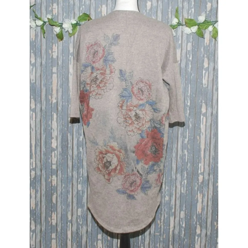 Ginger G Brown Floral Ladies Sweater Open Front Cardigan Size S Half Sleeve - Image 8