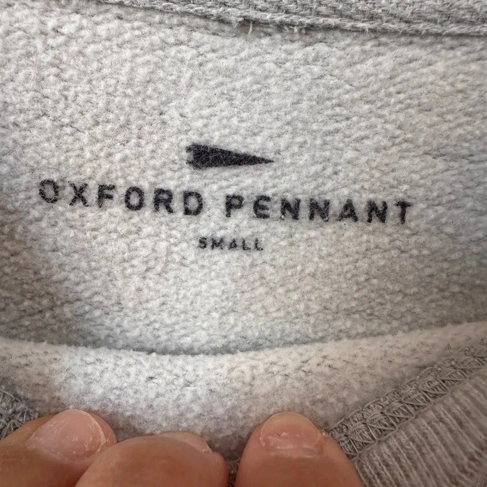 Oxford Pennant Crewneck Sweatshirt, Cropped, Gray and Navy. Buffalo, NY - Image 3