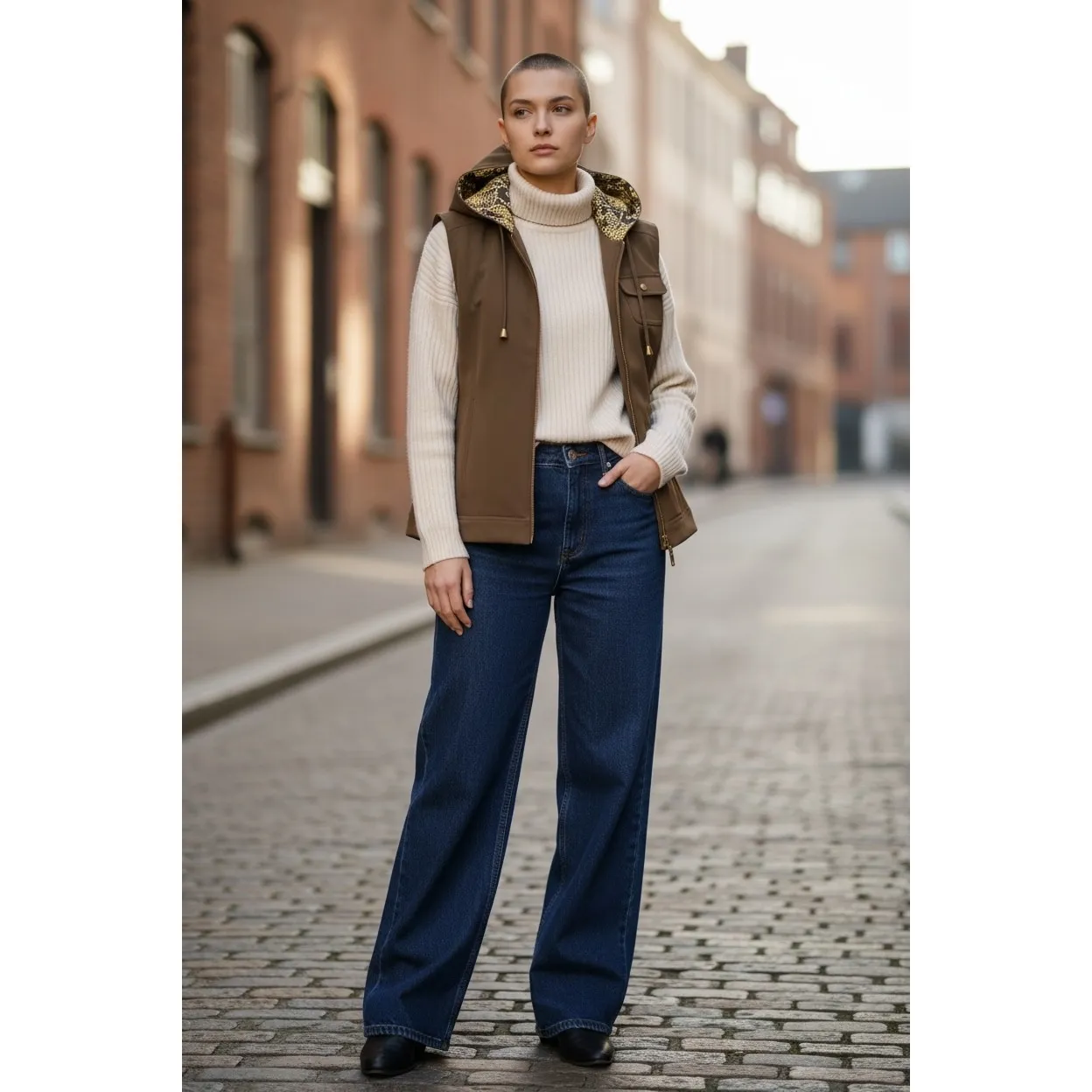 Reversible Hooded Vest Women's Snake Print Brown Zip Pockets Outdoor Casual Size 6 - Image 6