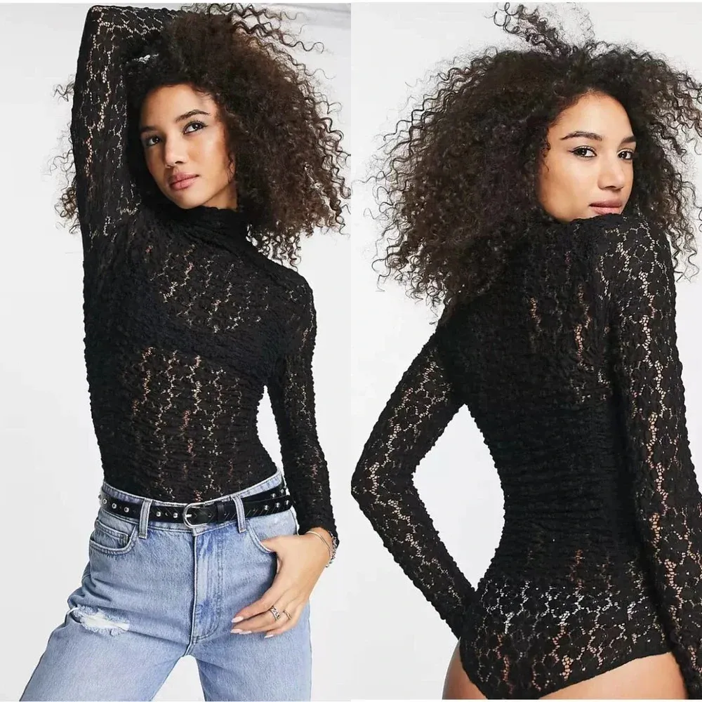 Free‎ People Day & Night Lace Long Sleeve Bodysuit Black Size XS - Image 2