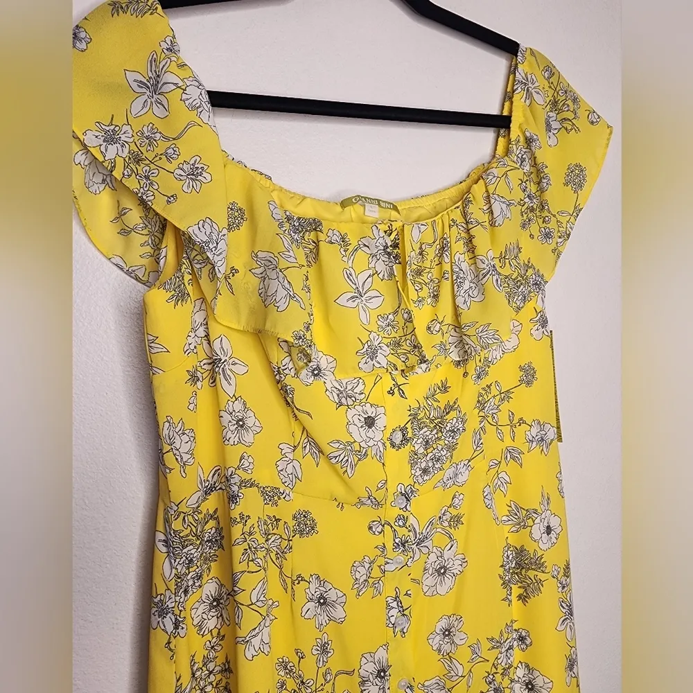 Aida Floral  Print Off Shoulder Dress Yellow / Ivory Size L NWT - Image 3