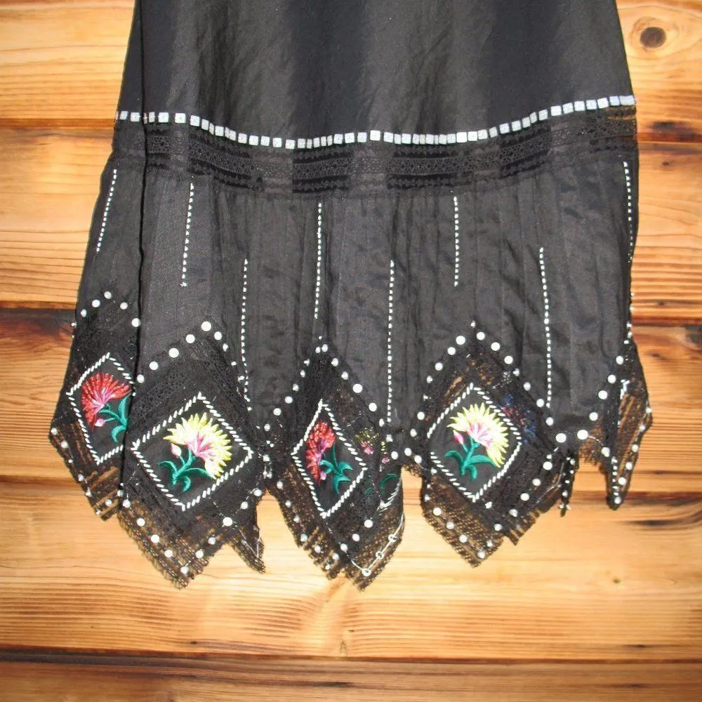 NWOT Black Beaded A Line Linen Skirt Black Size 8 - Image 3