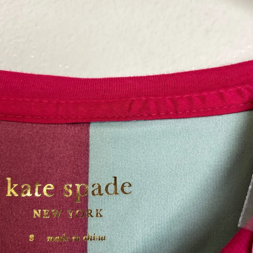 Kate Spade Henley Long Sleeve Pajama Top Small Check Button Pink Multi Cotton - Image 10