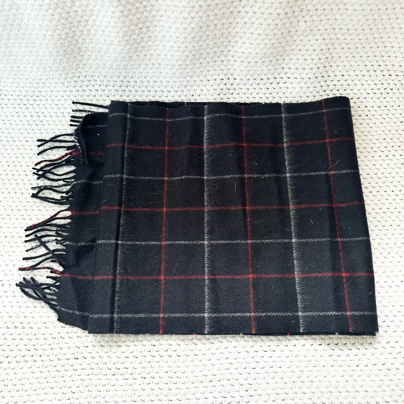Burberry Vintage Blue Red White Nova Check Plaid Grid Cashmere Long Fringe Scarf - Image 6