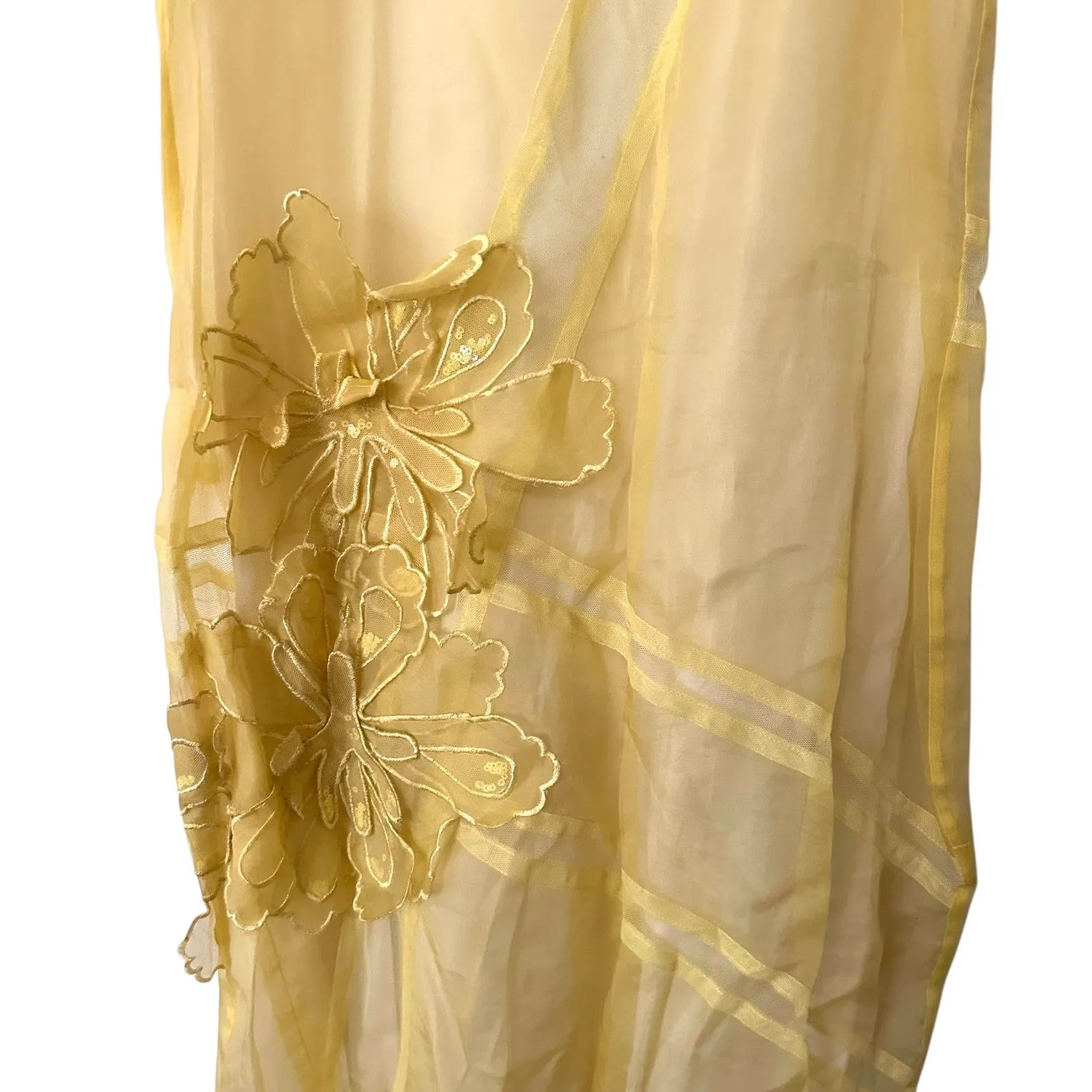 MARTINE SITBON Vintage Floral Overlay Mini Dress Yellow Sz 42 (US 6) - Image 4