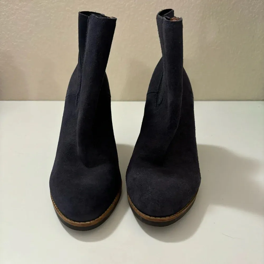 Maldeev Blue Suede Pull On Heeled Booties - Image 8