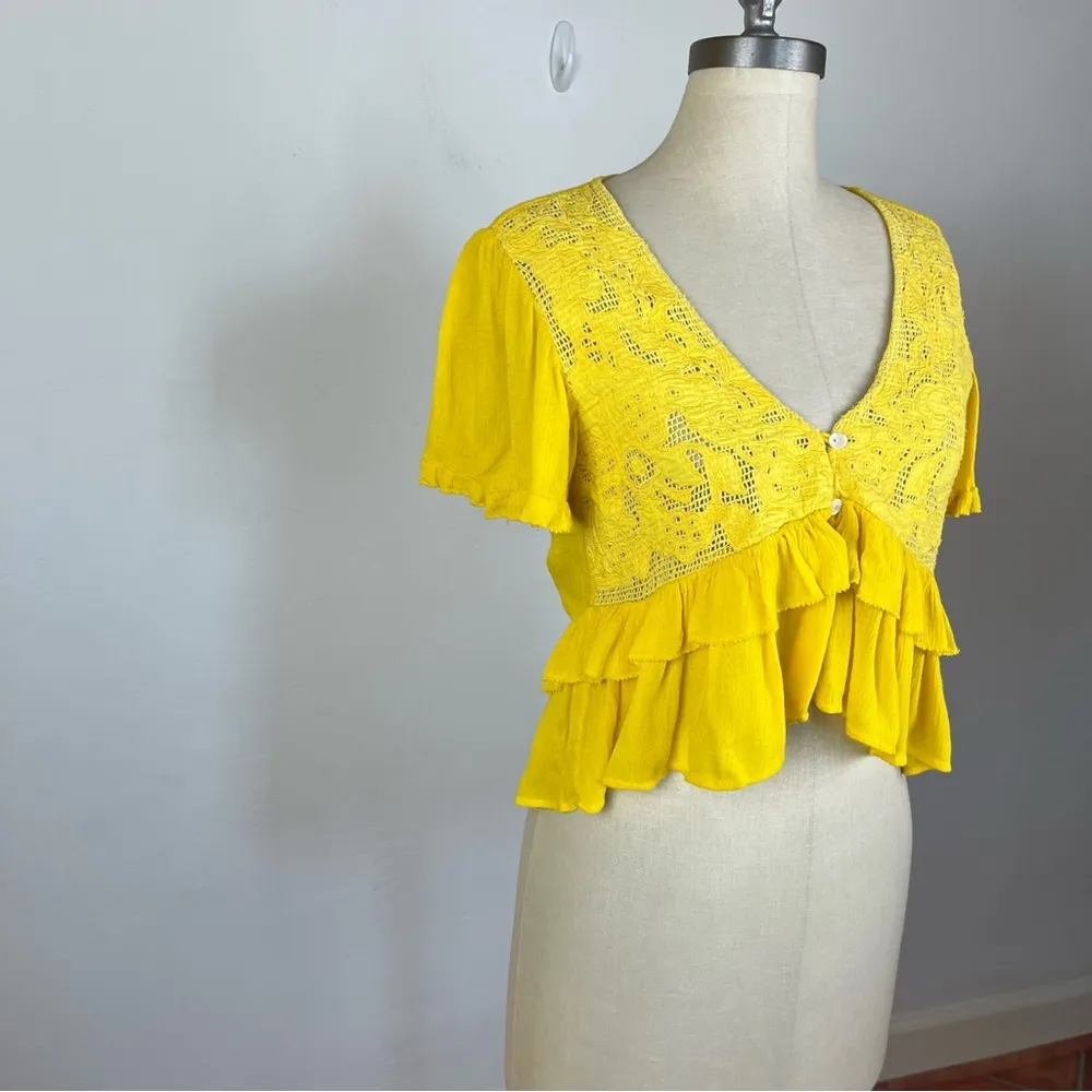 Cleobella Yellow Ruffle Crop Top - Image 2