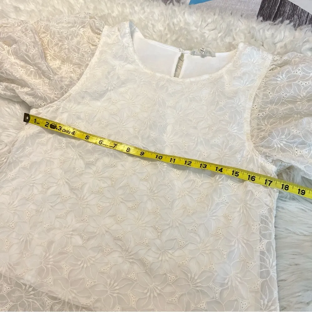 Promesa Puff Sleeve Blouse Top Ivory Embroidered Floral Design Women’s Medium - Image 6