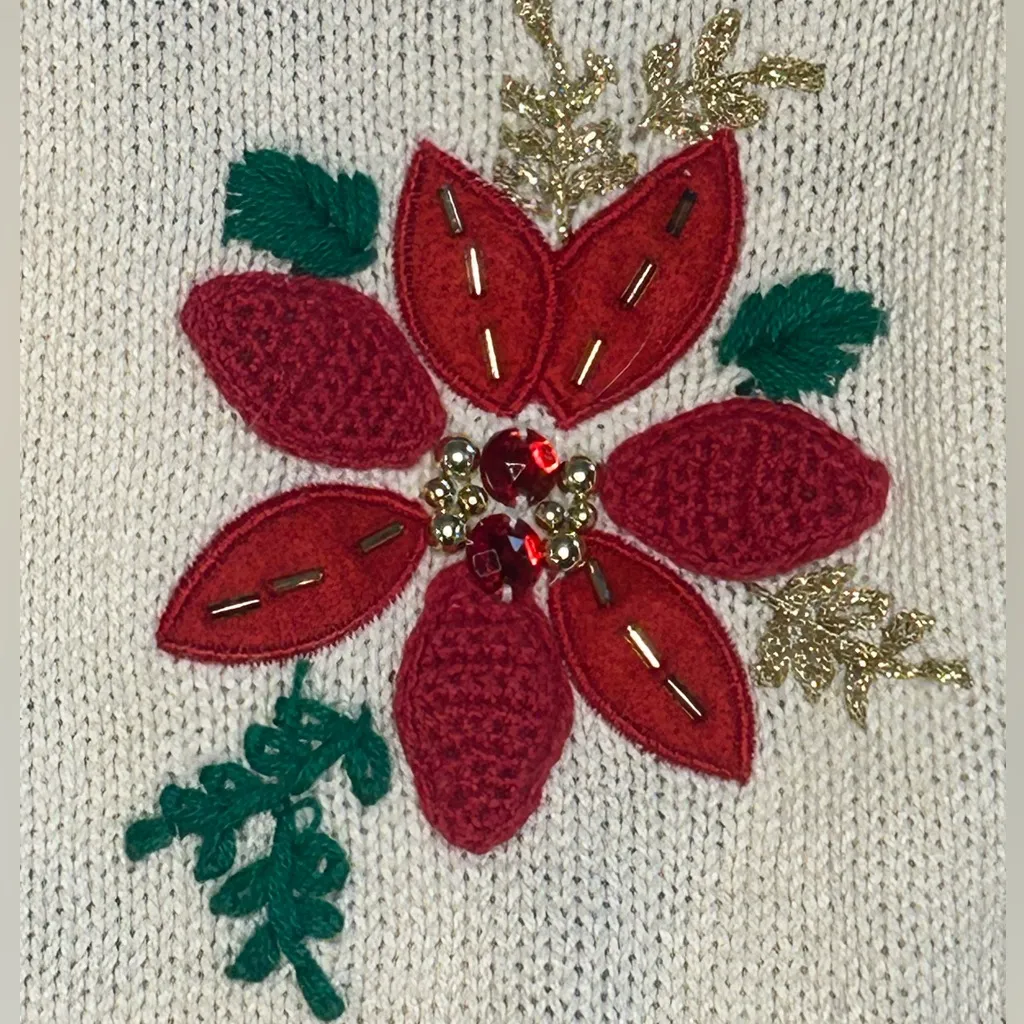 VTG 90s poinsettia Christmas sweater vest beading sequins Grannycore festive MP Red Size undefined - Image 3
