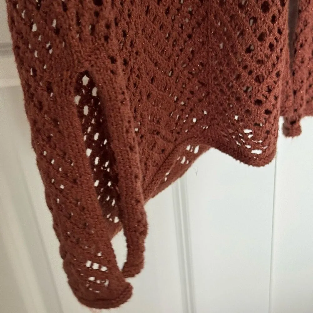 Wild Fable Crotchet Knit Brown Sparkly Wide Leg Pants With Bottom Side Slits - Image 5