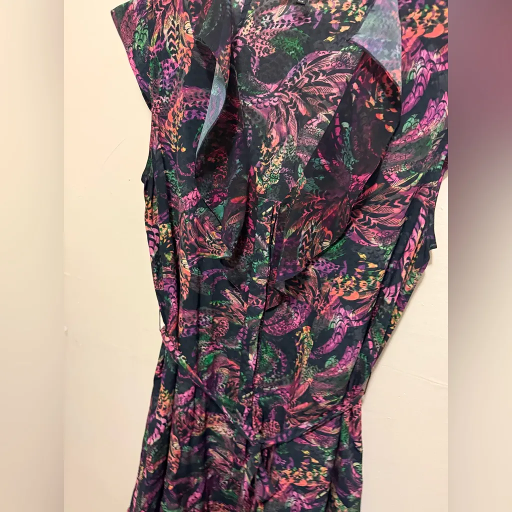 Saloni Rainbow Seagrass Fleur Ruffle Floral Tie Belt Silk Dress - Image 6