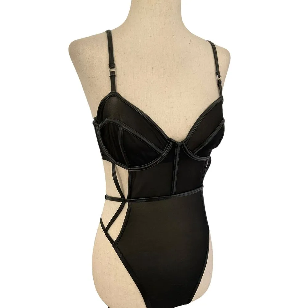 Missguided Black Faux Leather Trim Lingerie Women's Size 34C NWOT | 51-28 - Image 3