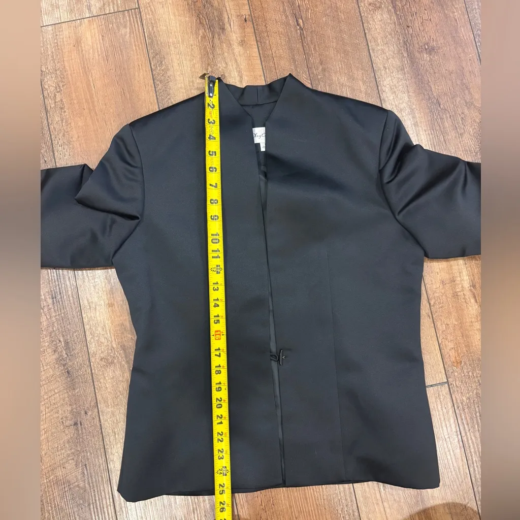 Vintage Oleg Cassini Black Dress Set Suit With Skirt Office Sz 8 Satin Elegant - Image 10