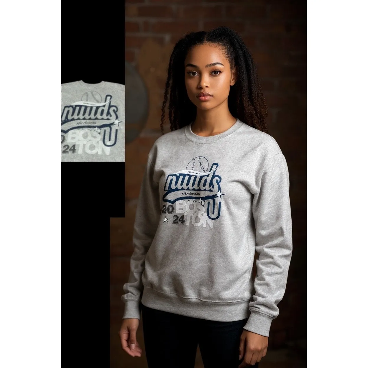 Nuuds Boston 2024 Baseball Graphic Pop Up Sweatshirt Heather Gray Size Medium - Image 12