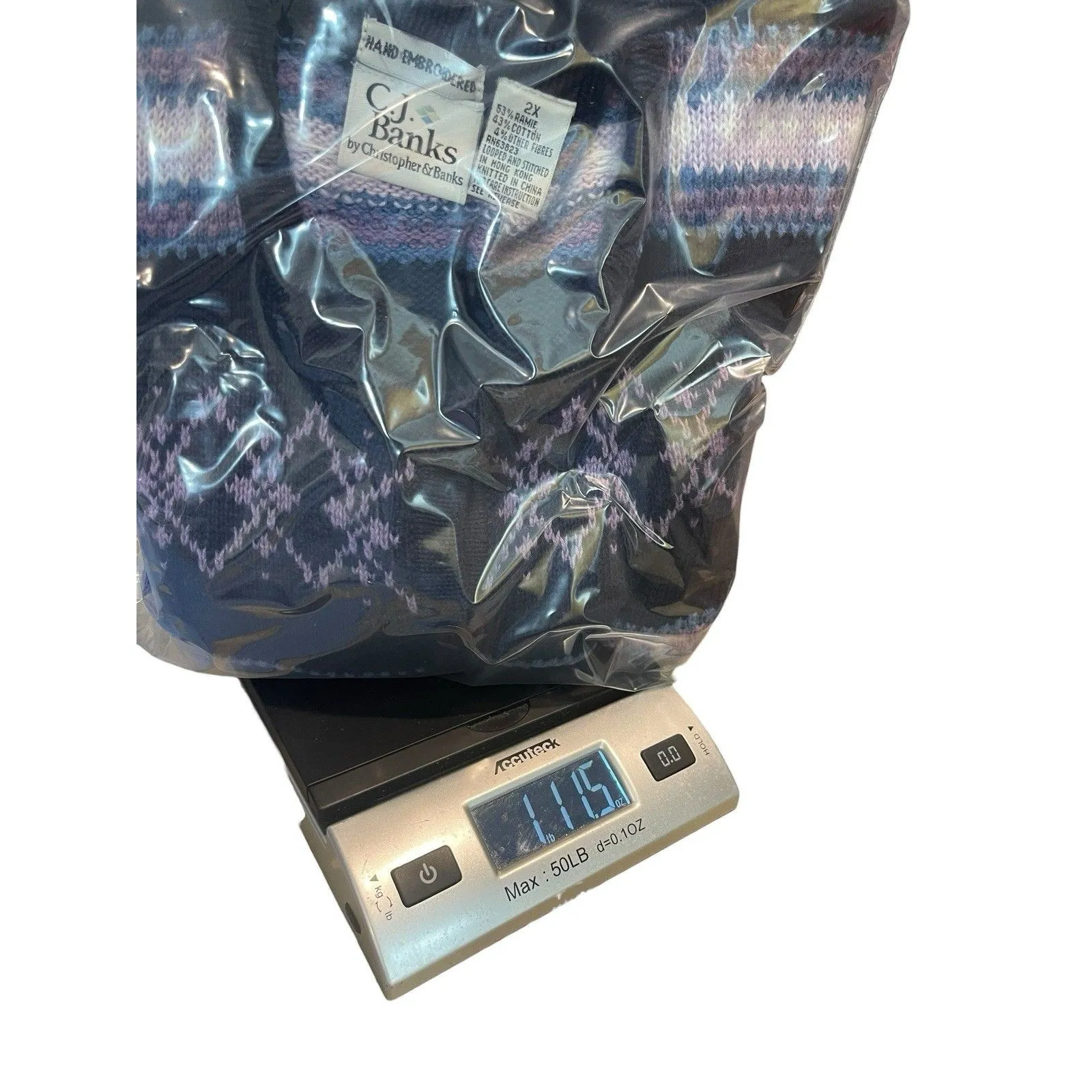 VTG CJ Banks 2X Fair Isle Knit Cardigan Sweater Navy Purple Hand Embroidered - Image 10