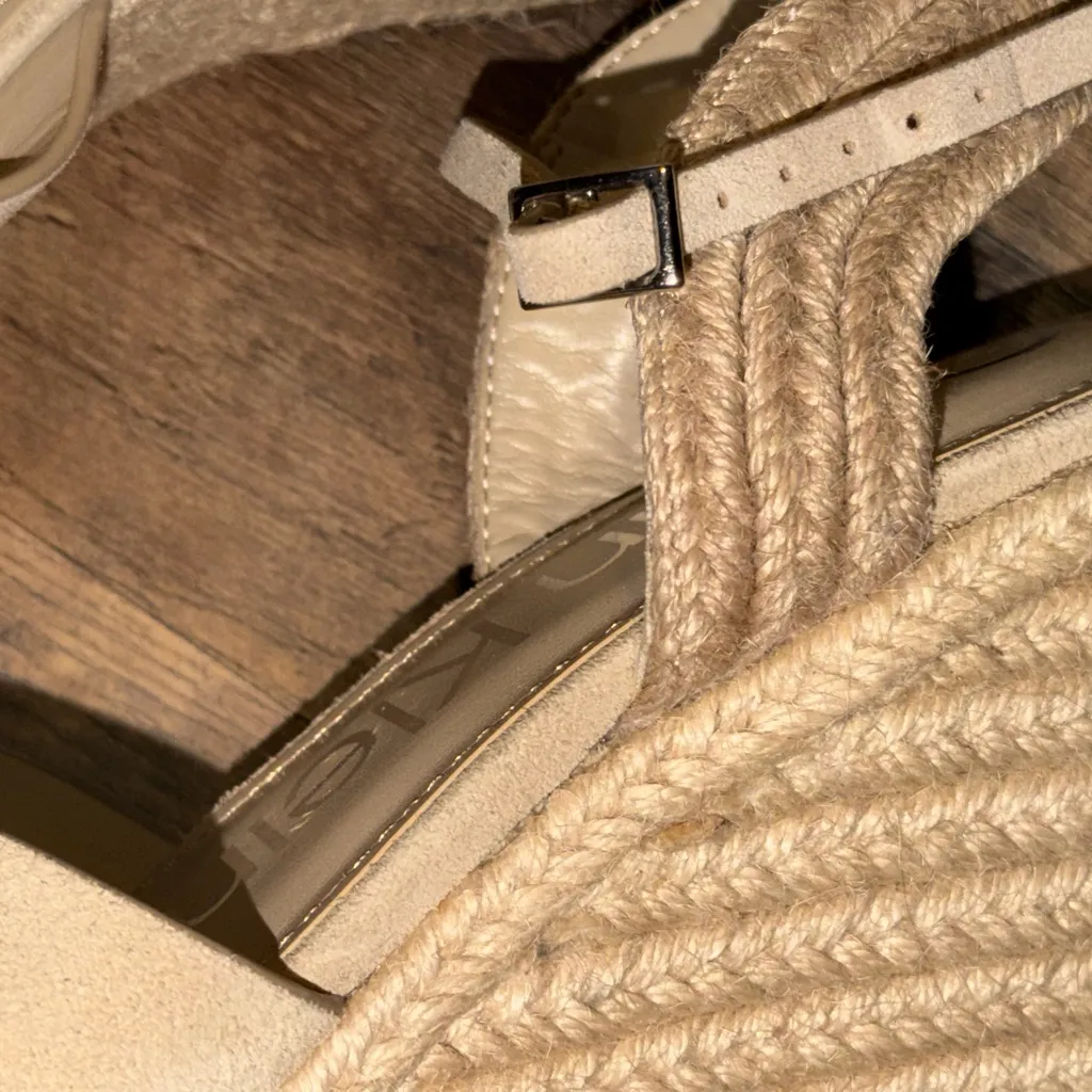 Calvin Klein Elory Women's light beige suede Espadrille Wedges size 11 new - Image 8