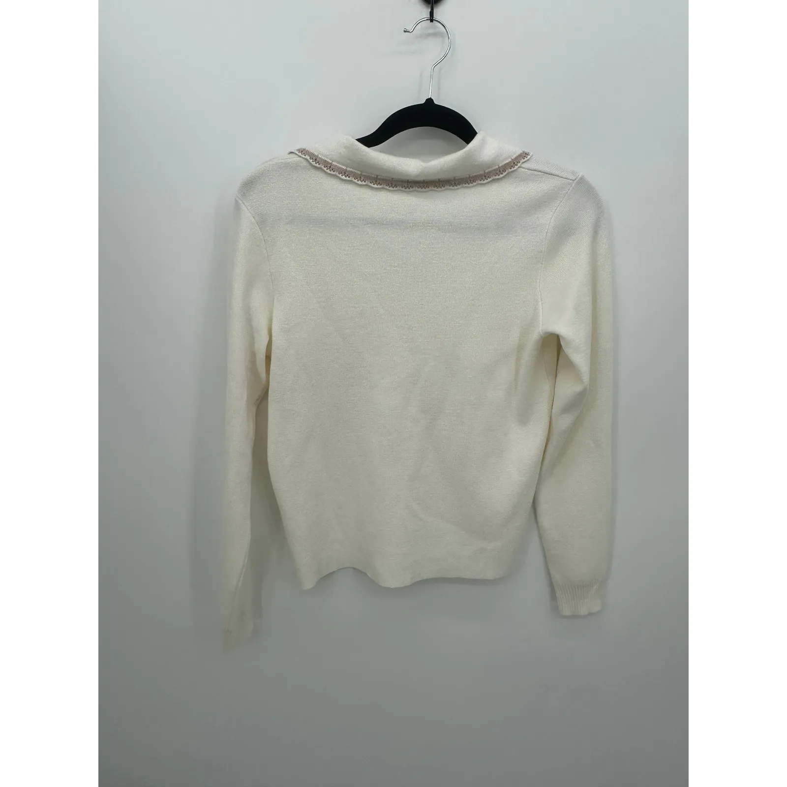 Cyrus Women Cream Long Sleeve Johnny Collar Pullover Sweater Minimalist Size S - Image 2