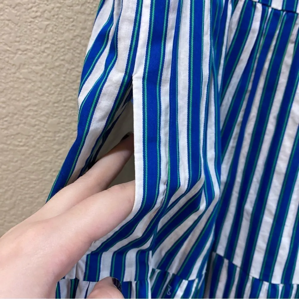 J. CREW Tiered Cotton Dobby Dress in Cape Stripe Ivory Cove Size Extra Small - Image 7
