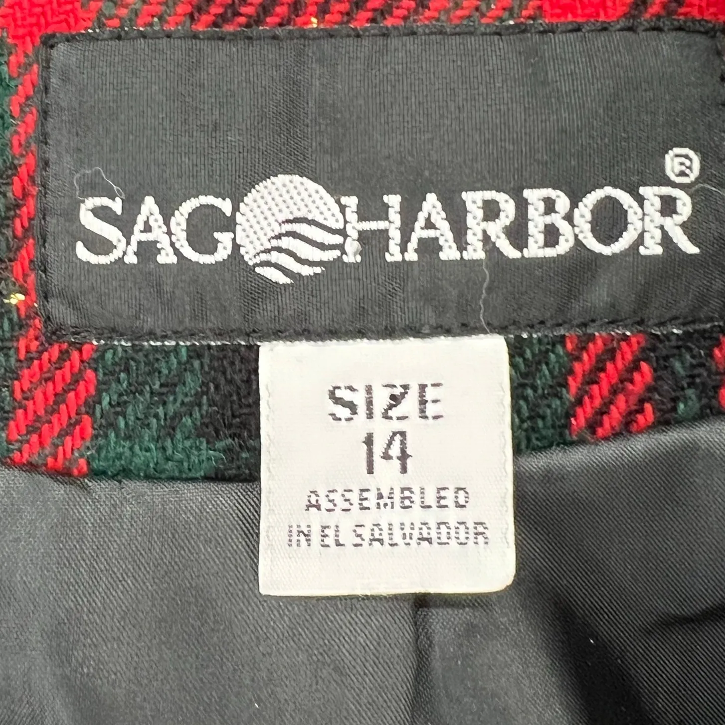 Vintage Sag Harbor Blazer 14 Tartan Plaid Wool Blend Velvet Collar Retro Holiday - Image 15