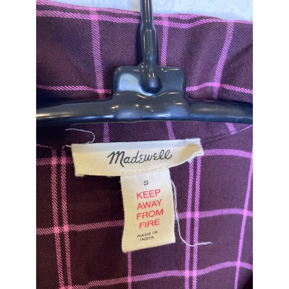 Madewell Purple Brown Plaid Oversized Nikki Flannel Button Down PJ Top EUC Sz S - Image 3