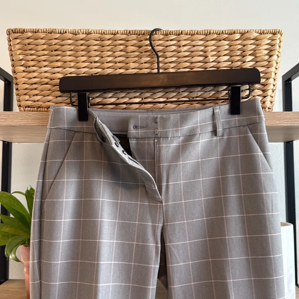 Express Mid-Rise Columnist Ankle Gray Plaid Woven Career Dress Pant Trouser, 4 - Image 6