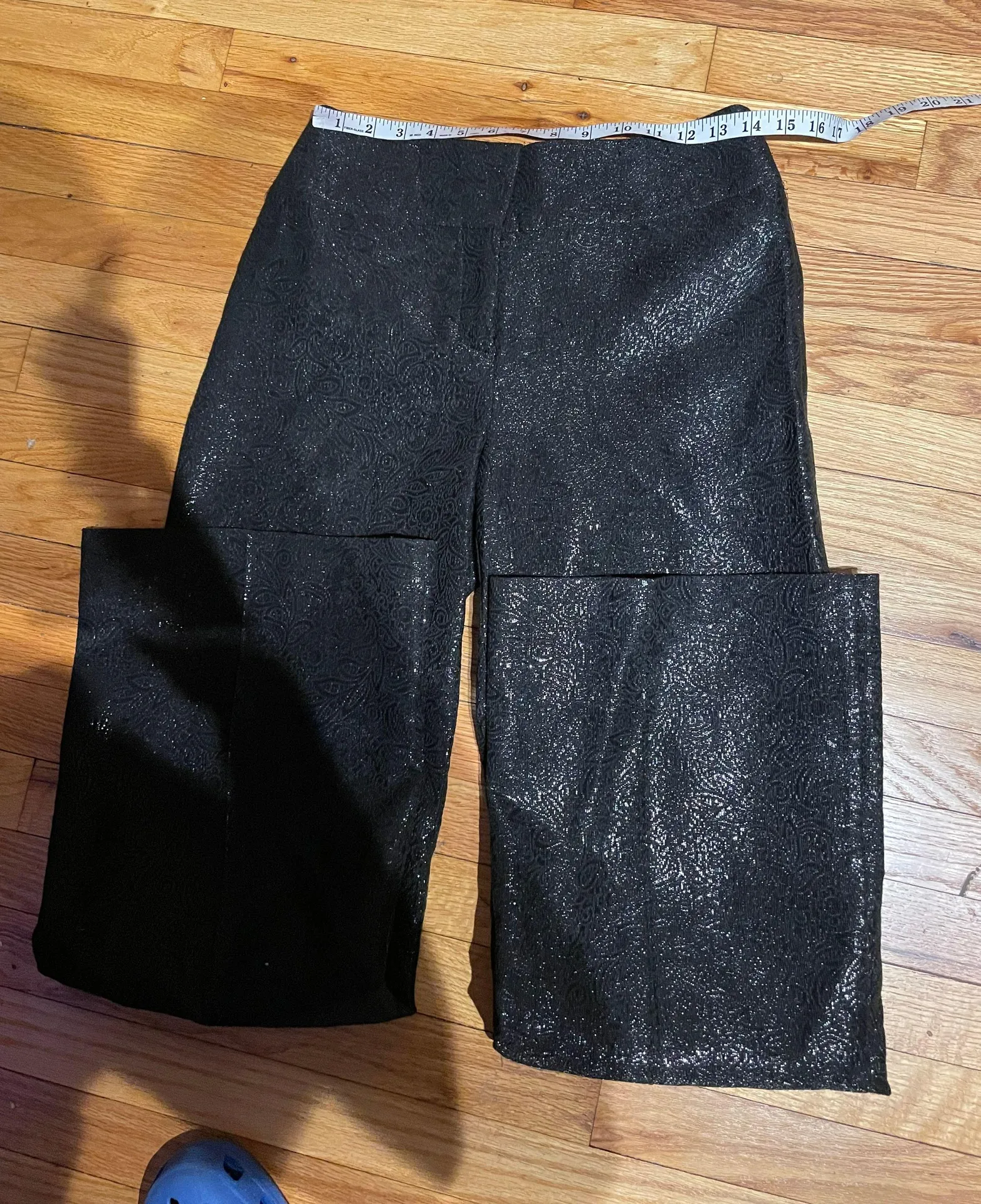 Trousers Brocade Jacquard Print High Waist Mom Pants Evening Wide Flare Shiny Black - Image 3