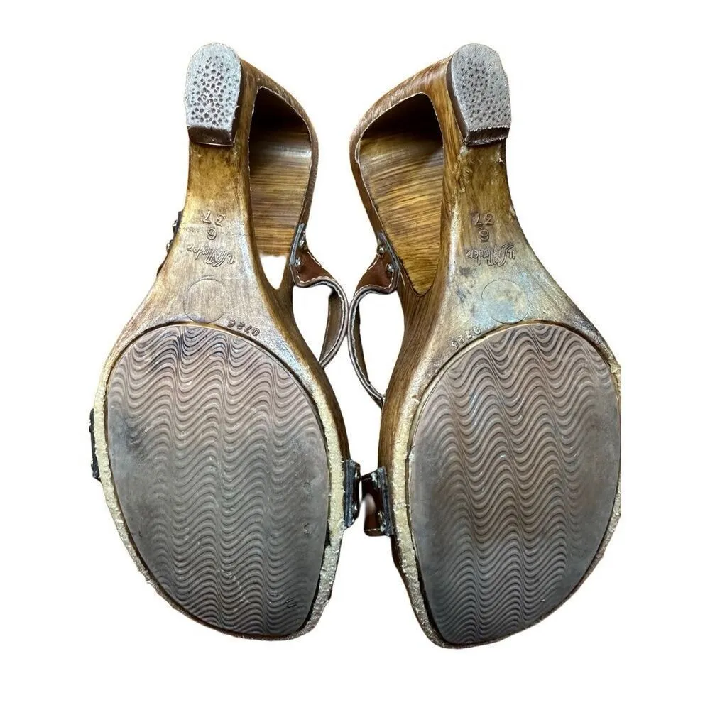 Italian Shoemakers  Contesa Wood Look Wedge Brown Sandals Sz 6 Made In Italy - Image 10