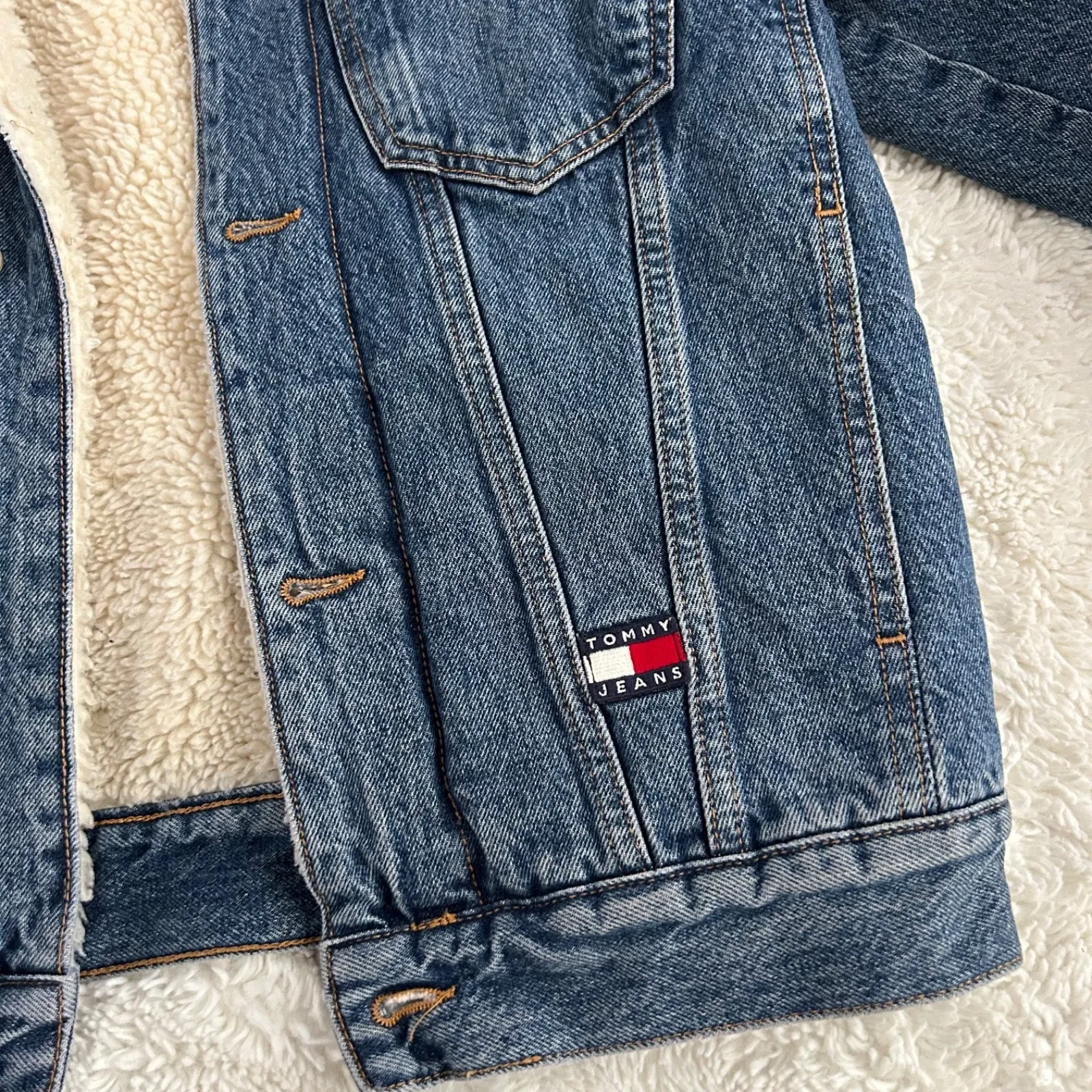 Tommy Jeans ‘Archivr’ Sherpa Denim Jean Jacket Unisex Sz XS Cotton Blend Y2K - Image 4