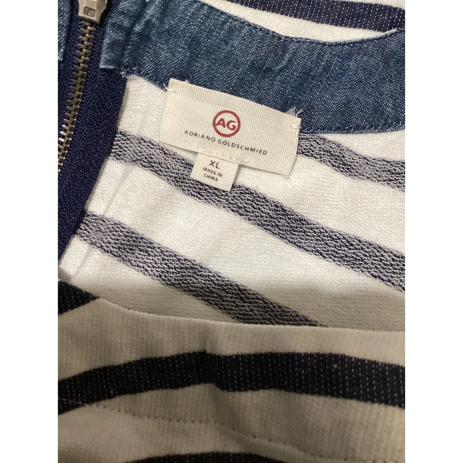 AG Adriano Goldschmied Shirt Womens XL Navy White Striped Chambray Back Zip - Image 4