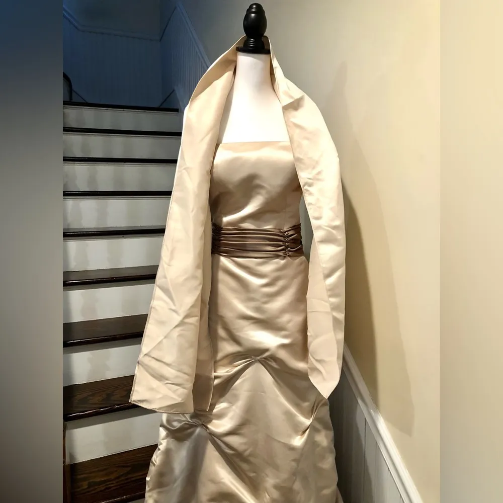 BILL LEVKOFF Taupe Beige Sleeveless Formal Gown w Pickups and Satin Sash Sz 14 - Image 13