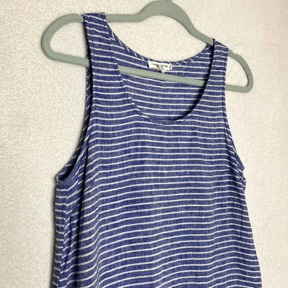 beachlunchlounge Striped Sleeveless Linen Peplum Tank Top Blue White Medium - Image 2