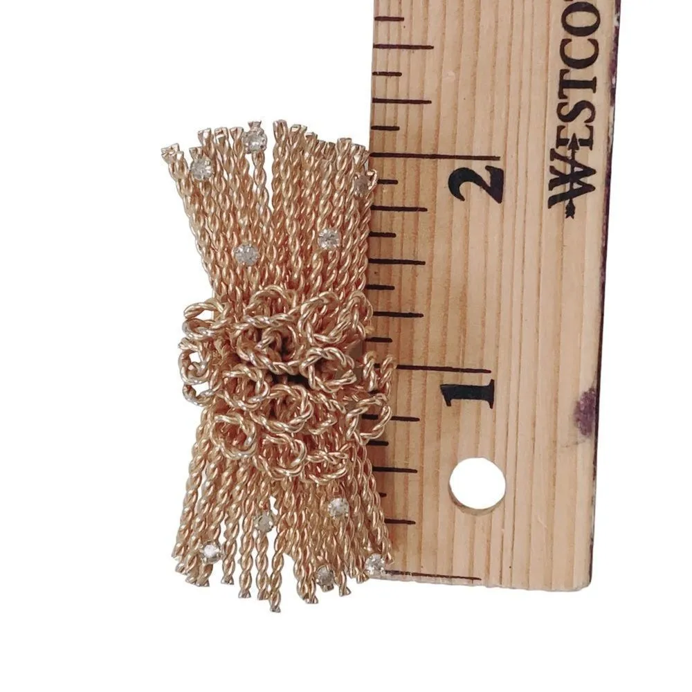 MCM Brutalist Minimalist Modernist Twisted Wire Rhinestone Goldtone Pin Brooch - Image 5