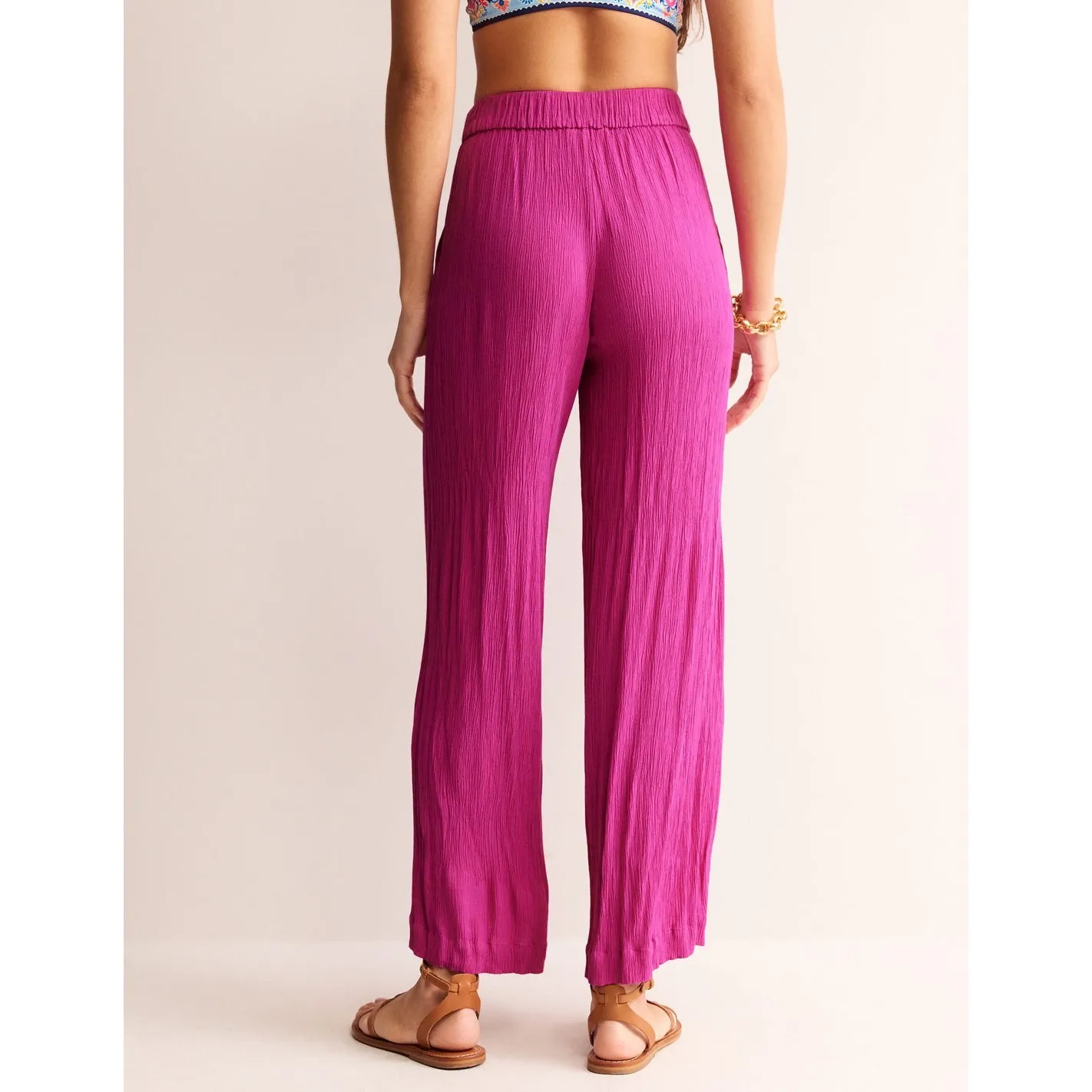 Boden Wide Leg Gauze Pants Fuchsia Pink Elastic Waist Size 4 - Image 3