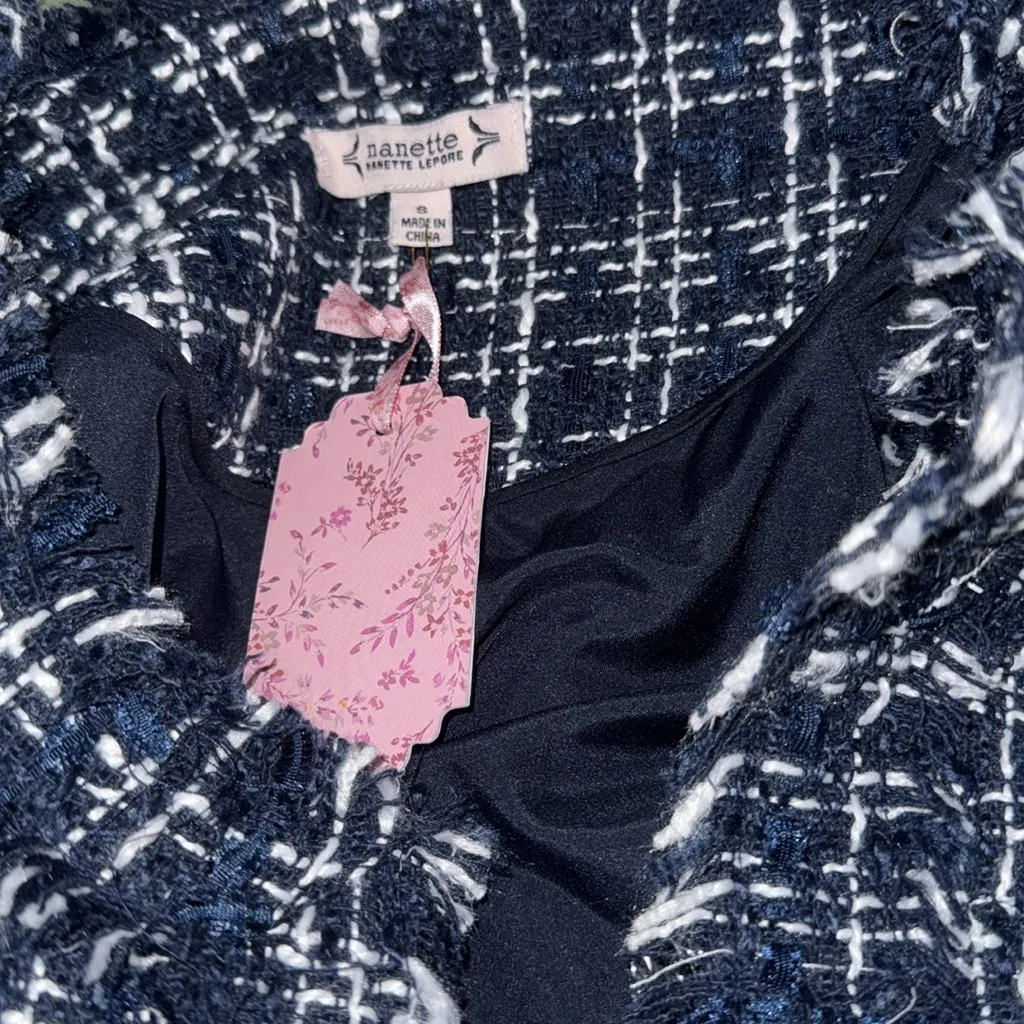 NWT Nanette Lepore Bouclé Tweed Jacket Oversize Navy Small - Image 5