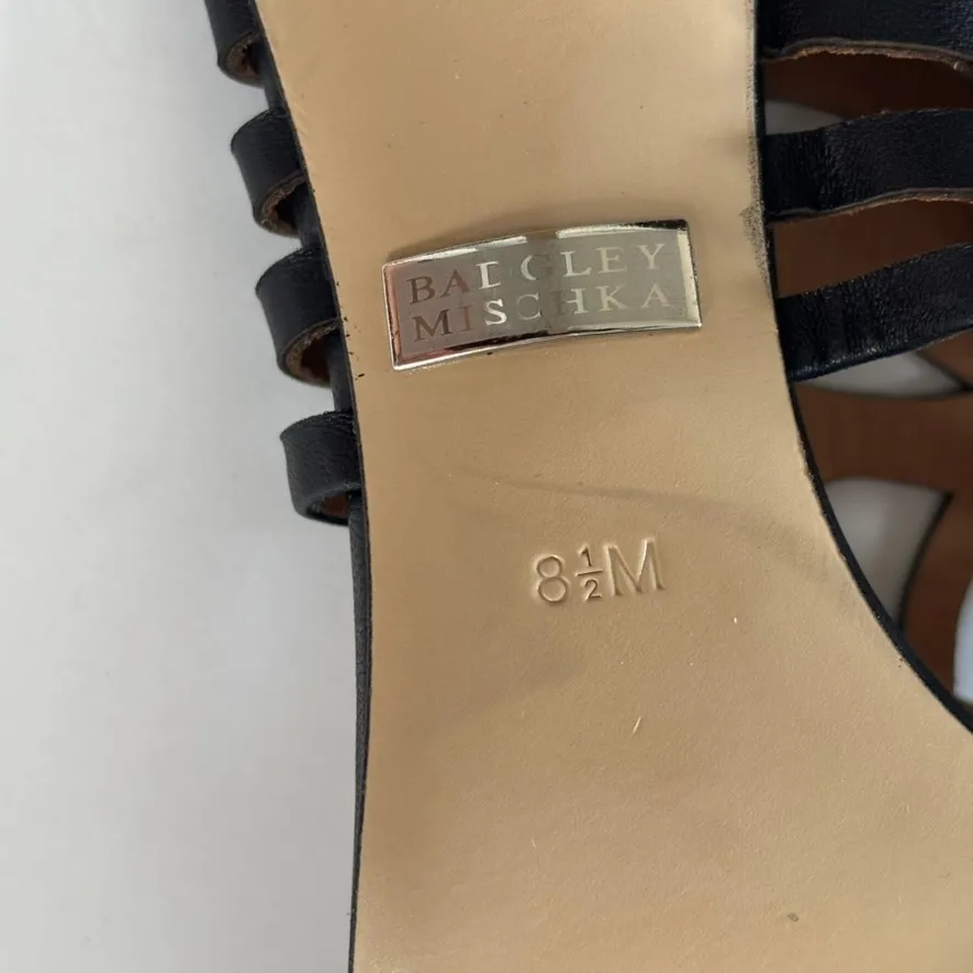 Badgley Mischka Heels Size 8.5 Black‎ Leather Cutout Ankle Cuff Designer Dressy - Image 6