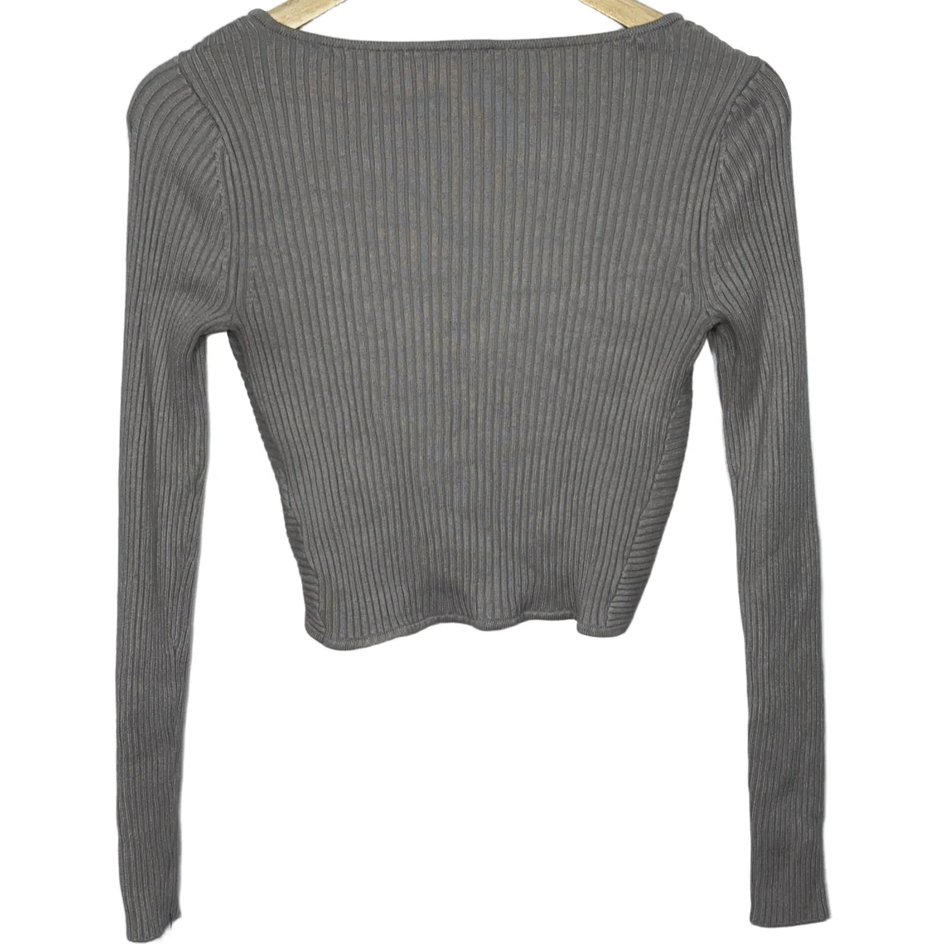 Abercrombie & Fitch Gray Ribbed Knit Long Sleeve Cropped V-Neck Sweater Size S - Image 2