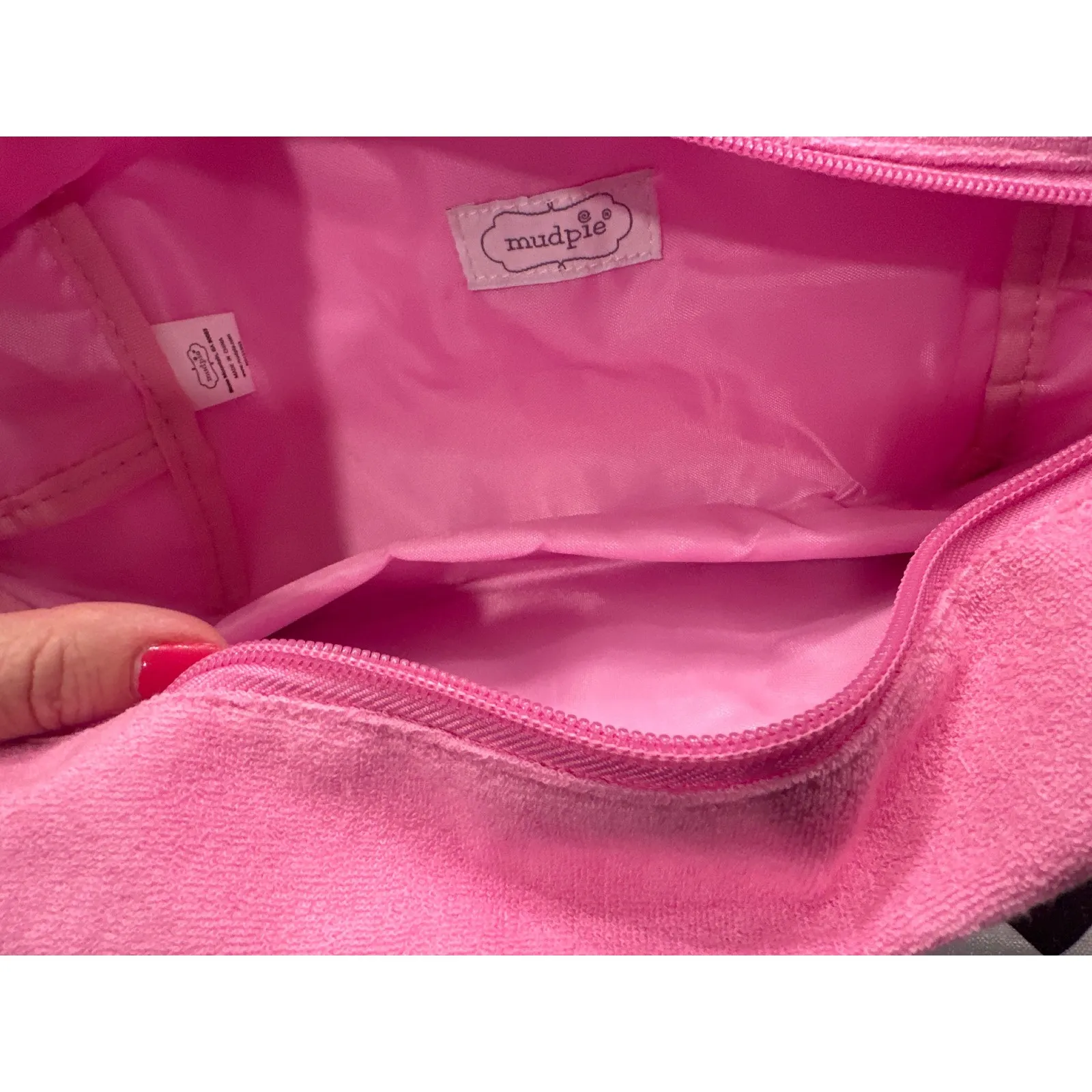 Mud Pie Pink Terry Cloth Cosmetic Bag Pouch GLAM Embroidered Makeup Organizer - Image 3