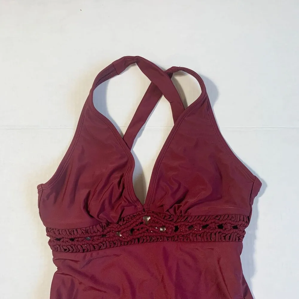 Kona Sol Burgundy Women's Macrame Medium Coverage One Piece Swimsuit Size S - Image 8