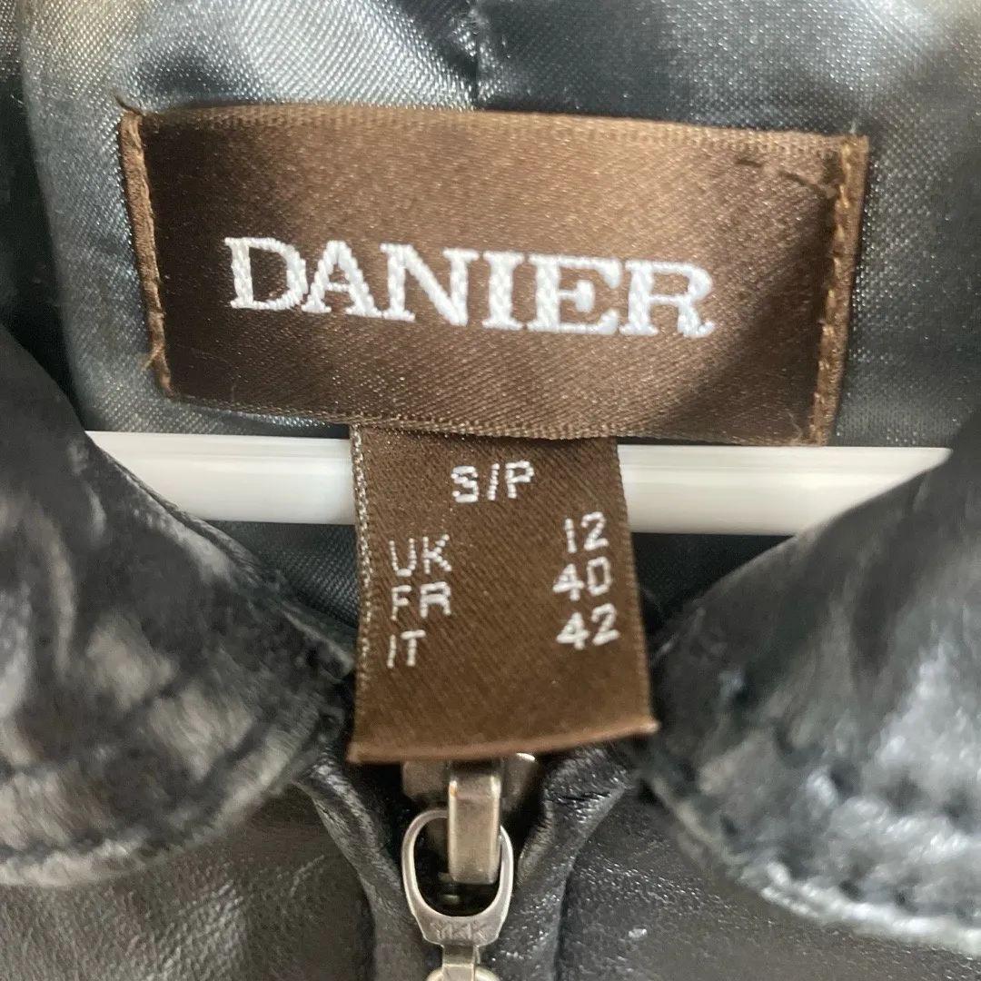DANIER Vintage Leather Jacket Size S Black Biker Moto Two Way Zipper Grunge - Image 2