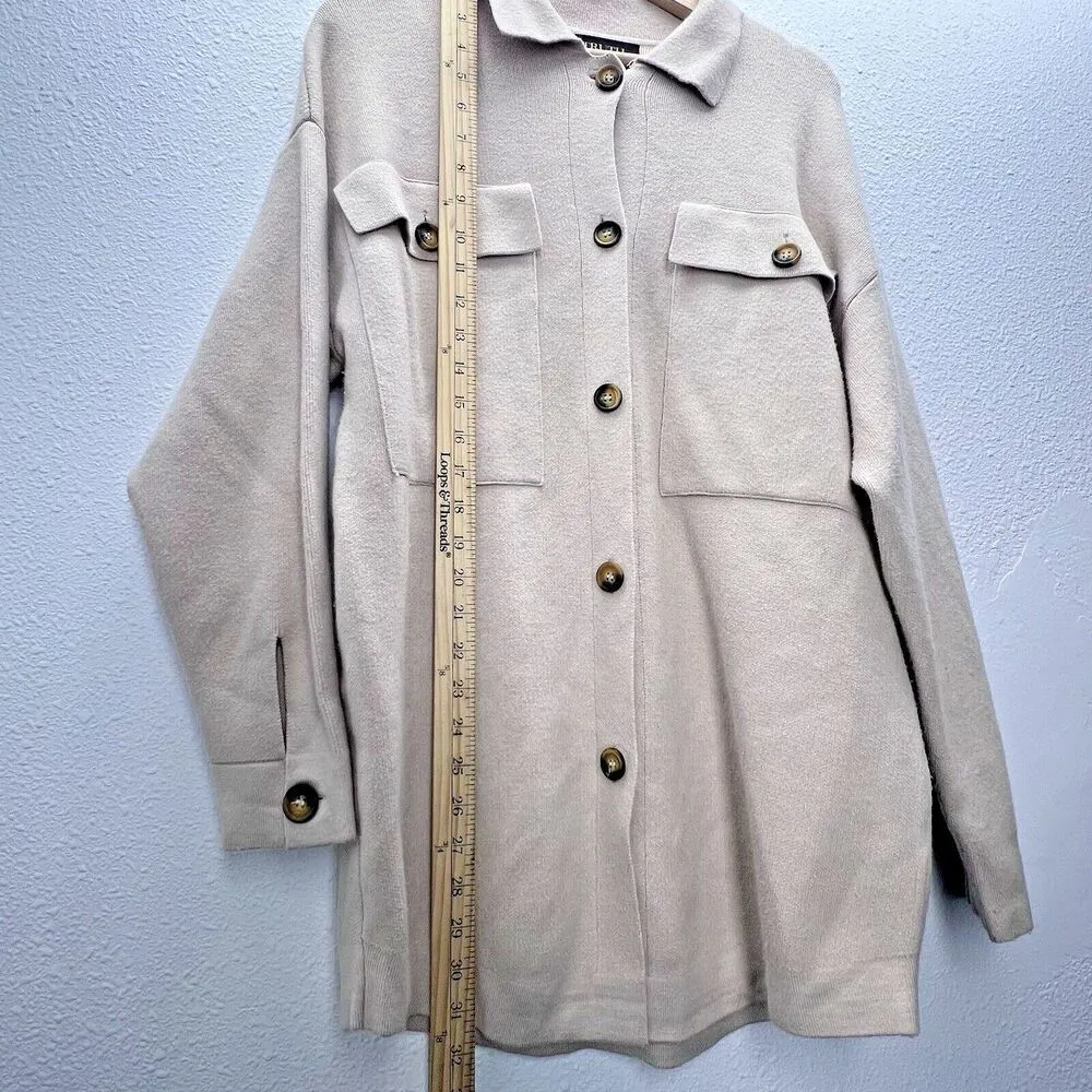 Truth Republic Womens Large beige viscose cozy sweater Shacket front pockets L. Tan - Image 4