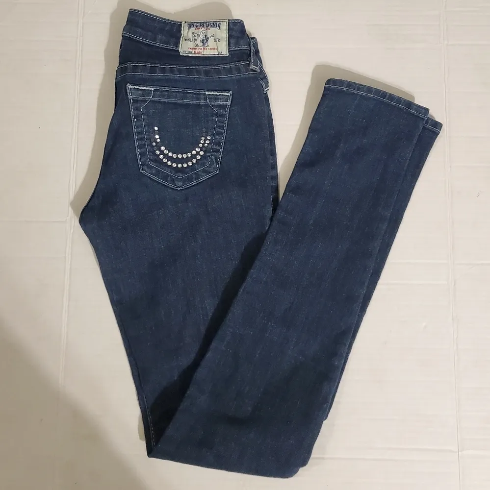 True Religion Blue Denim Dark Wash Skinny Jeans 27 - Image 9