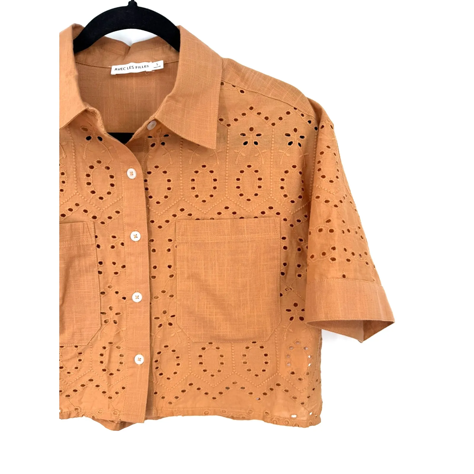 Avec Les Filles 10 Eyelet Boxy Shirt Skirt Set 2 Piece Anthropologie Matching - Image 5