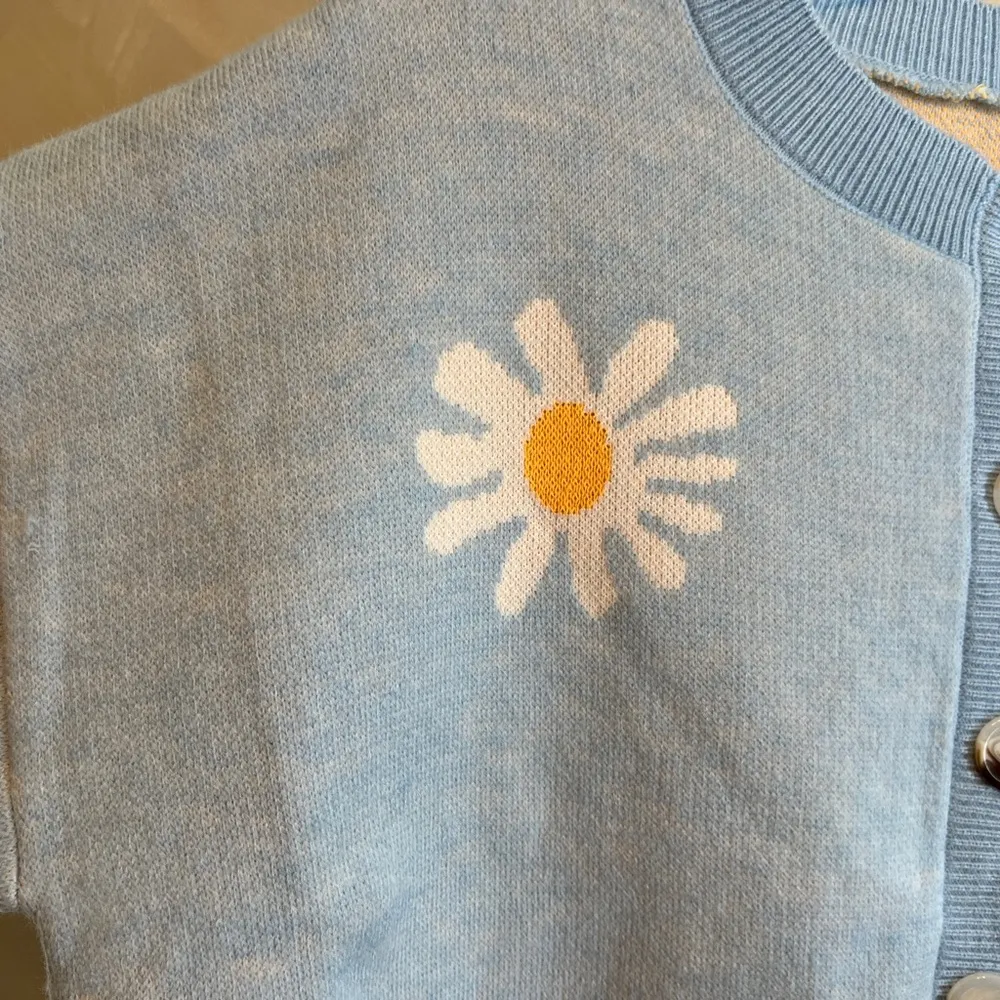 Womens Floral sky Blue Long Sleeve Ribbed Neckline Casual Sweater/Cardigan|Sz:S - Image 5