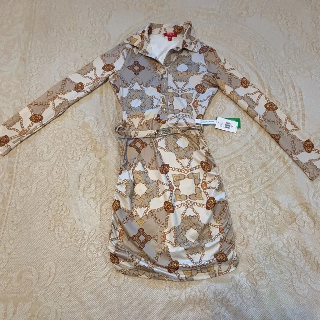 Guess Elegant Gold Tan Chain Link Print Women’s Dress NWT - Image 8