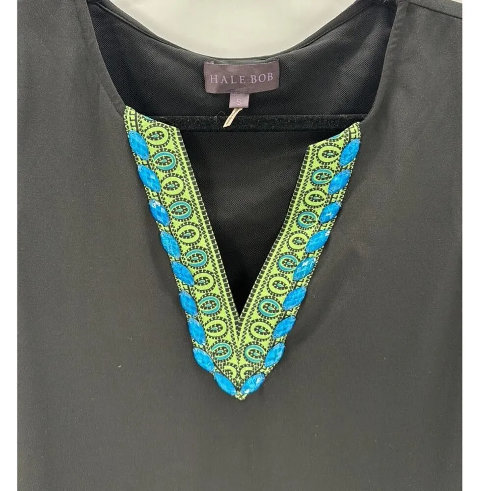 Hale Bob Beaded Neckline Long Sleeve Black Dress Size S bohemian classy chic - Image 3