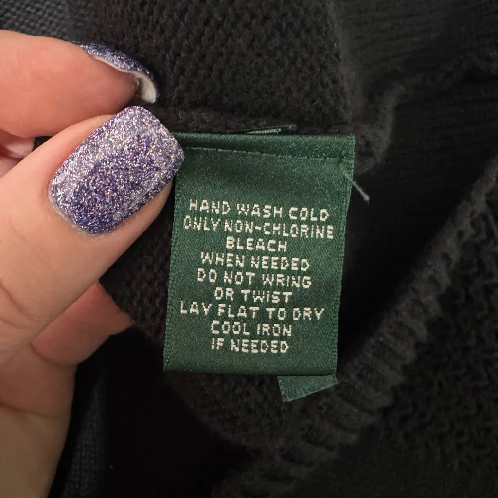 Ralph Lauren Rack Stitch Mockneck Sweater Dress Black Cotton Size Medium - Image 11